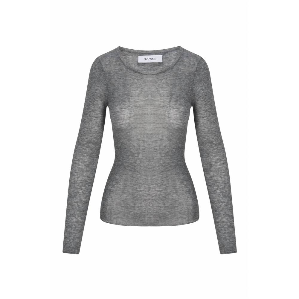 NEW SPRWMN women's cashmere long sleeve baby tee in grey tissue